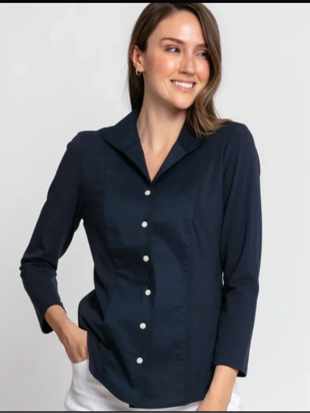 Hinson Wu Donna Women's Navy Button-Front Collared Shirt